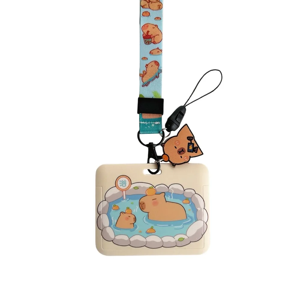 Pendant Capybara Keychain Pendant Lanyards Cartoon Card Sleeve Multifunctional School Card Bus Card Cover for Student