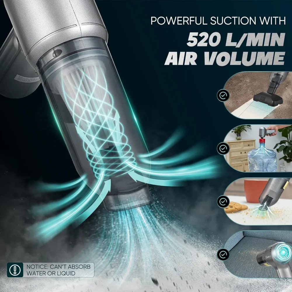 مكنسة كهربائية للسيارة - مكانس سيارة محمولة لاسلكية مع أفضل شفط، محرك بدون فرش 12000PA أقصى قوة، 3 في 1 محمول صغير #3