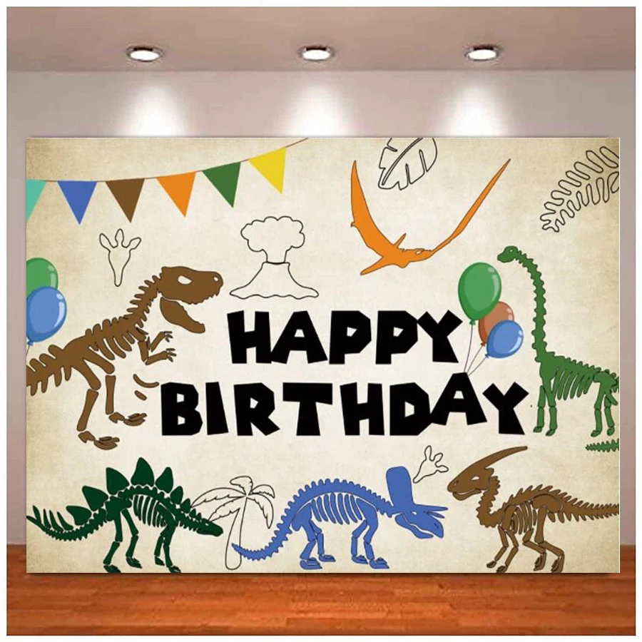 

Photography Backdrop Cartoon Dinosaur Party Children Happy Birthday Background Decor Baby Portrait Customize Photocall Poster