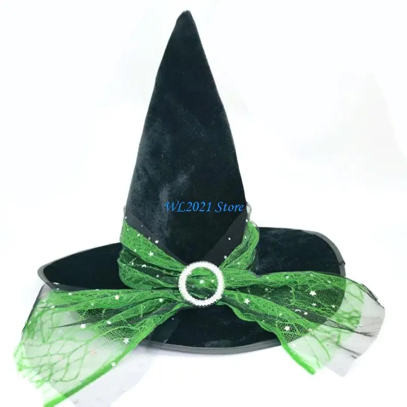 

G5GC Foldable Elastic Witch Hat Elastic Band Crinkle Witch Hat Gothicism Laces Hat