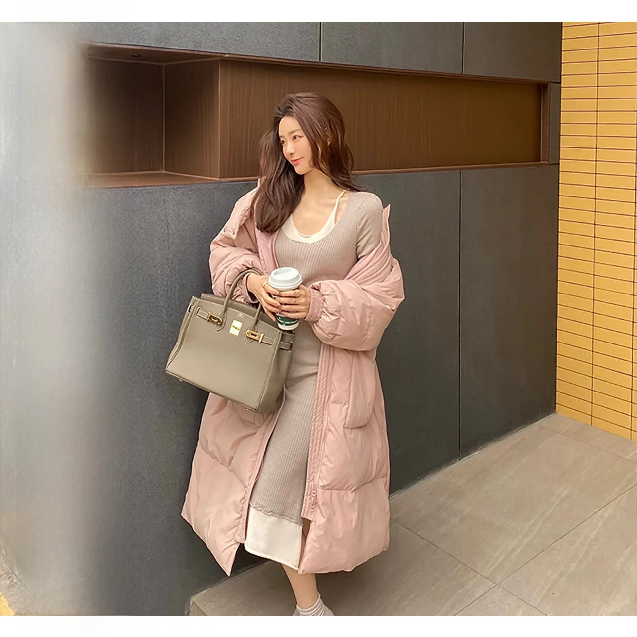 

Утепленное хлопковое пальто CCZEE для женщин, свободное, длинное, теплое, романтичное, на 7 дней, А-силуэт, розовое, зимнее