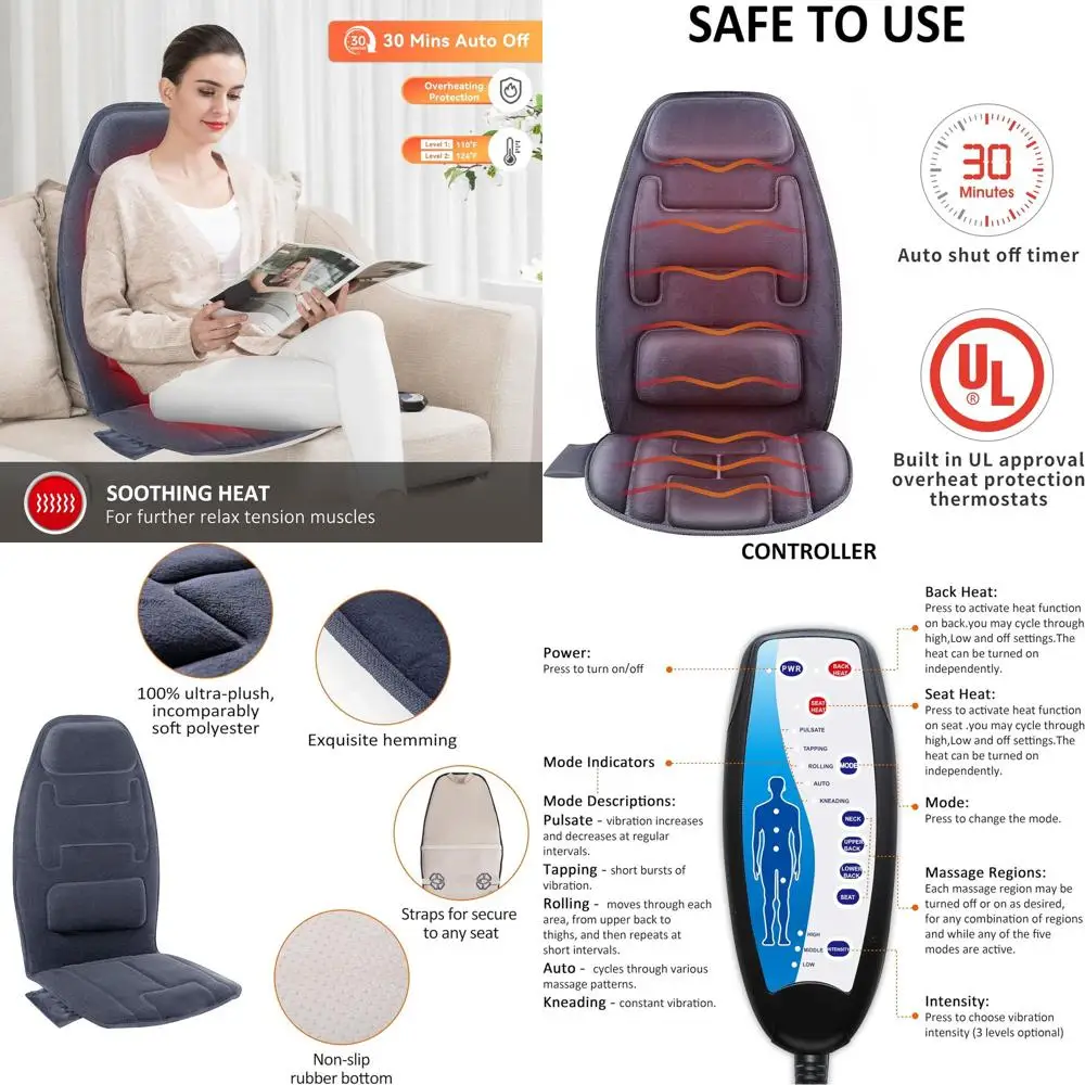 

Heat and Vibration Massage Cushion with Memory Foam for Neck and Lumbar Support