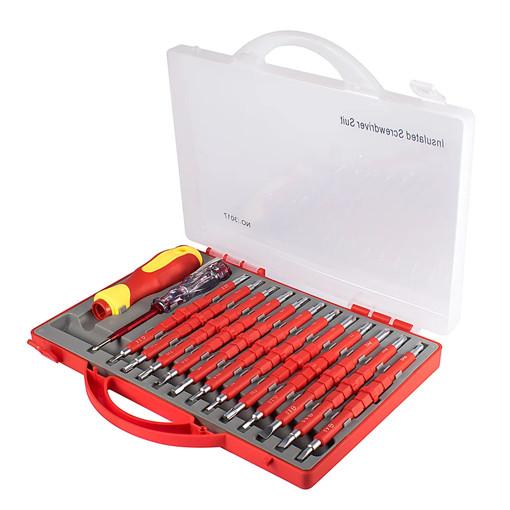 26Pcs/Case Insulated Screwdriver Precision Magnetic Bits Removable Torx Hex Slotted Phillips Electricians Repair Hand Tool Set