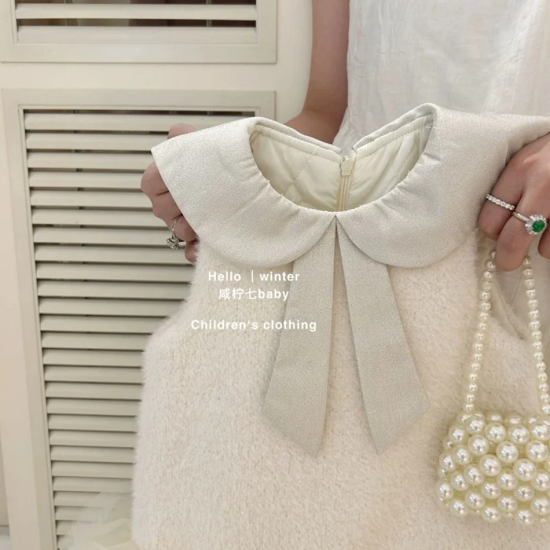 Girls Winter Dress Baby Stylish Children's Unique Trendy Thickened Mesh Woolen Princess Vest Dress