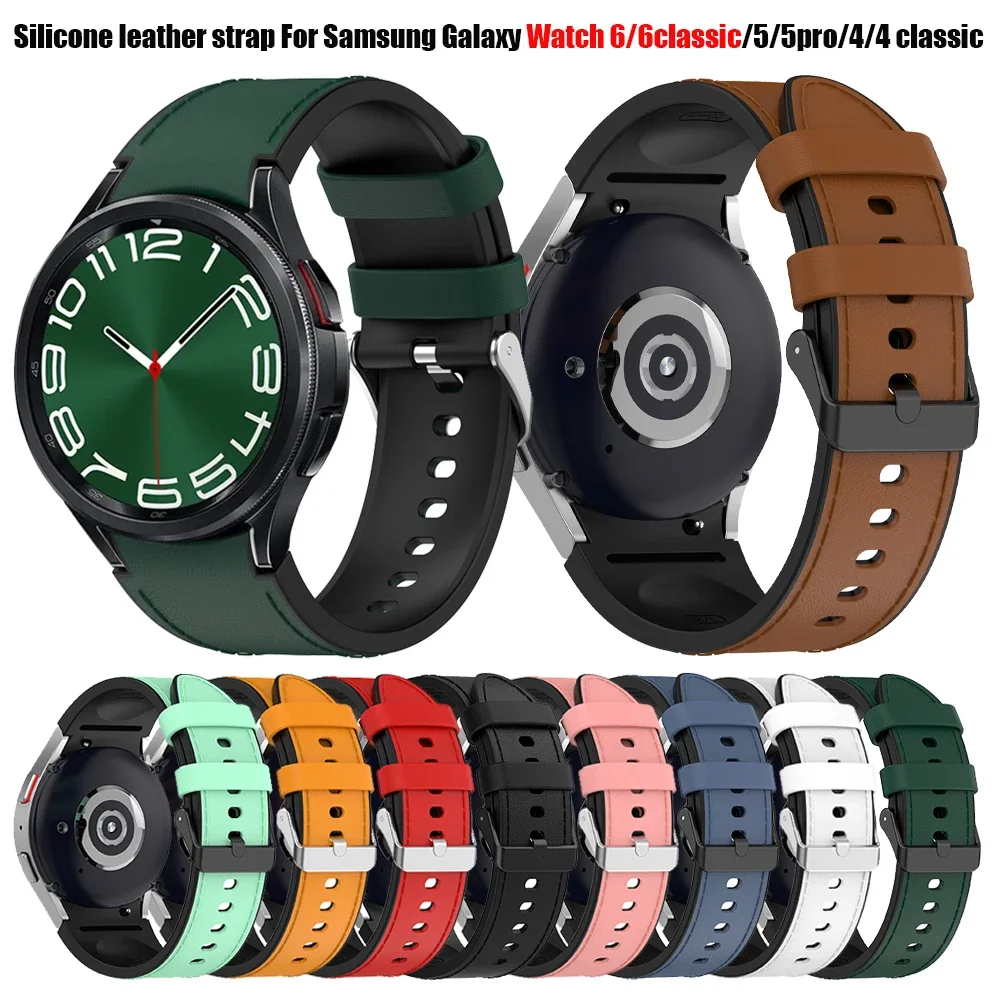 Leather+Silicone Replacement Strap for Samsung Galaxy Watch 6 5 Pro 40mm 44mm Band Watch 6 4 Classic 47 43mm 46mm Bracelet Belt