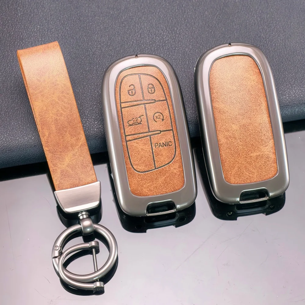 Zinc Alloy Leather Car Key Case For Jeep Renegade Compass Grand Cherokee for Chrysler 300C Wrangler Dodge Car Accessaries