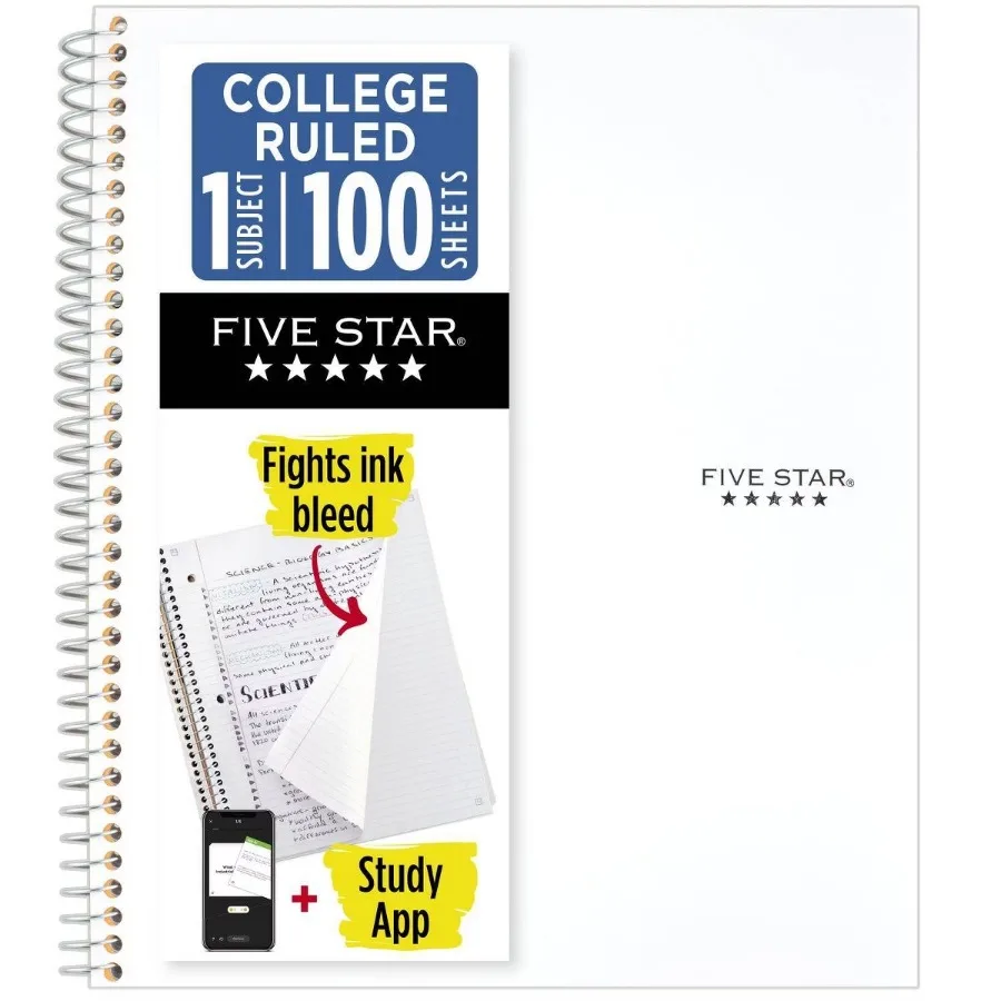 8.5"x11" White 1 Subject College Ruled Notebook, 100 Pages, Lined School Writing Notebook
