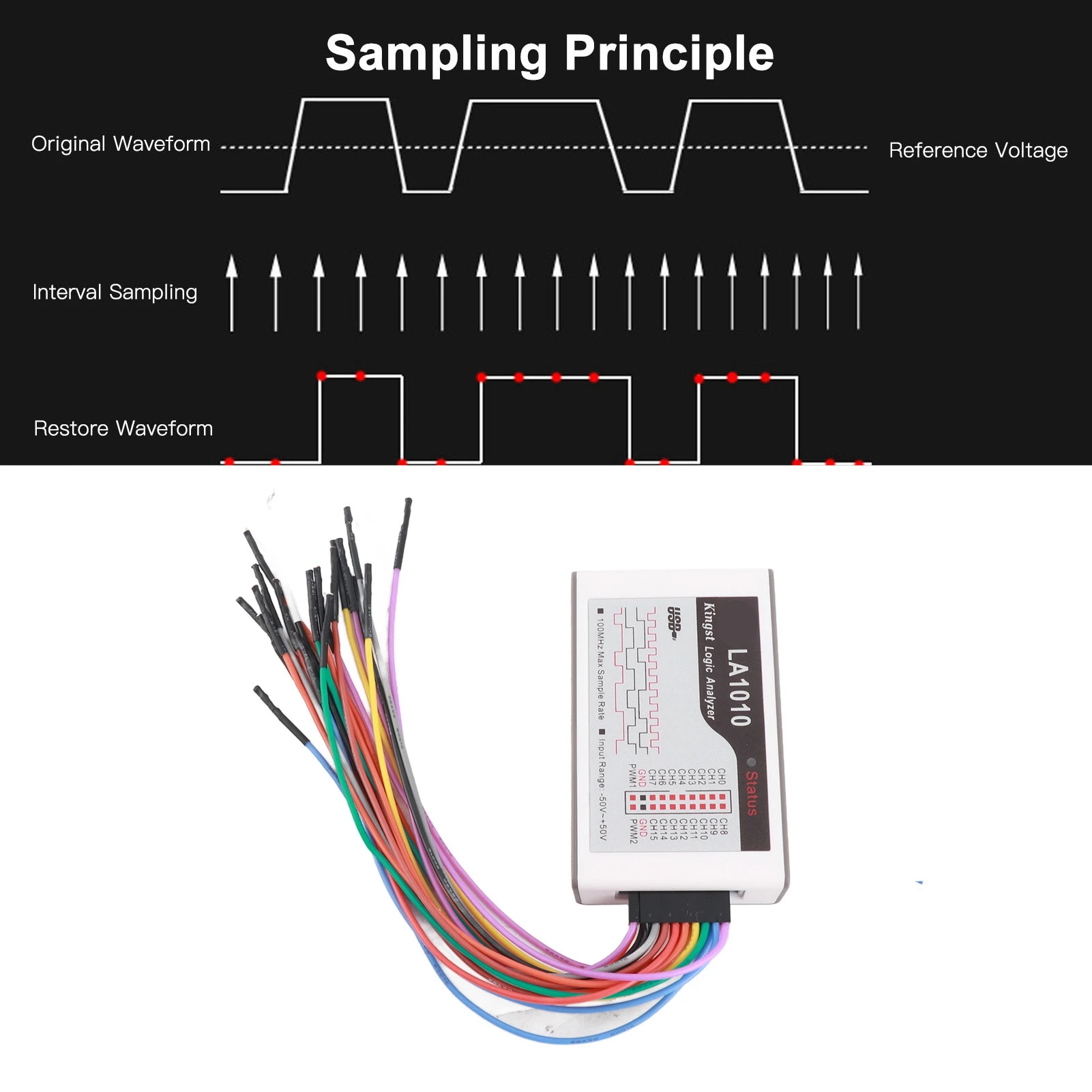 

16 Channel Logic Analyzer with Cable Portable Analyzer Device 100M Sampling Rate ‑50‑50V Input Portable Logic Analyzer Set