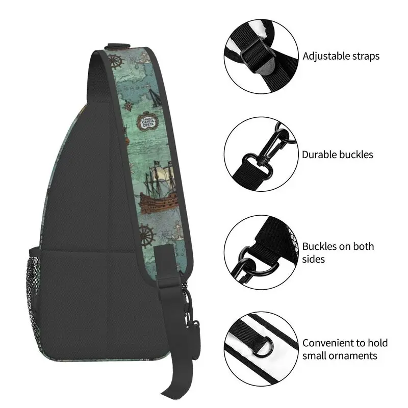 Coole Piraten karte nautische See druck Schulter taschen für reisende Männer Schädel Seemann Brust Cross body Rucksack Schulter Tages rucksack