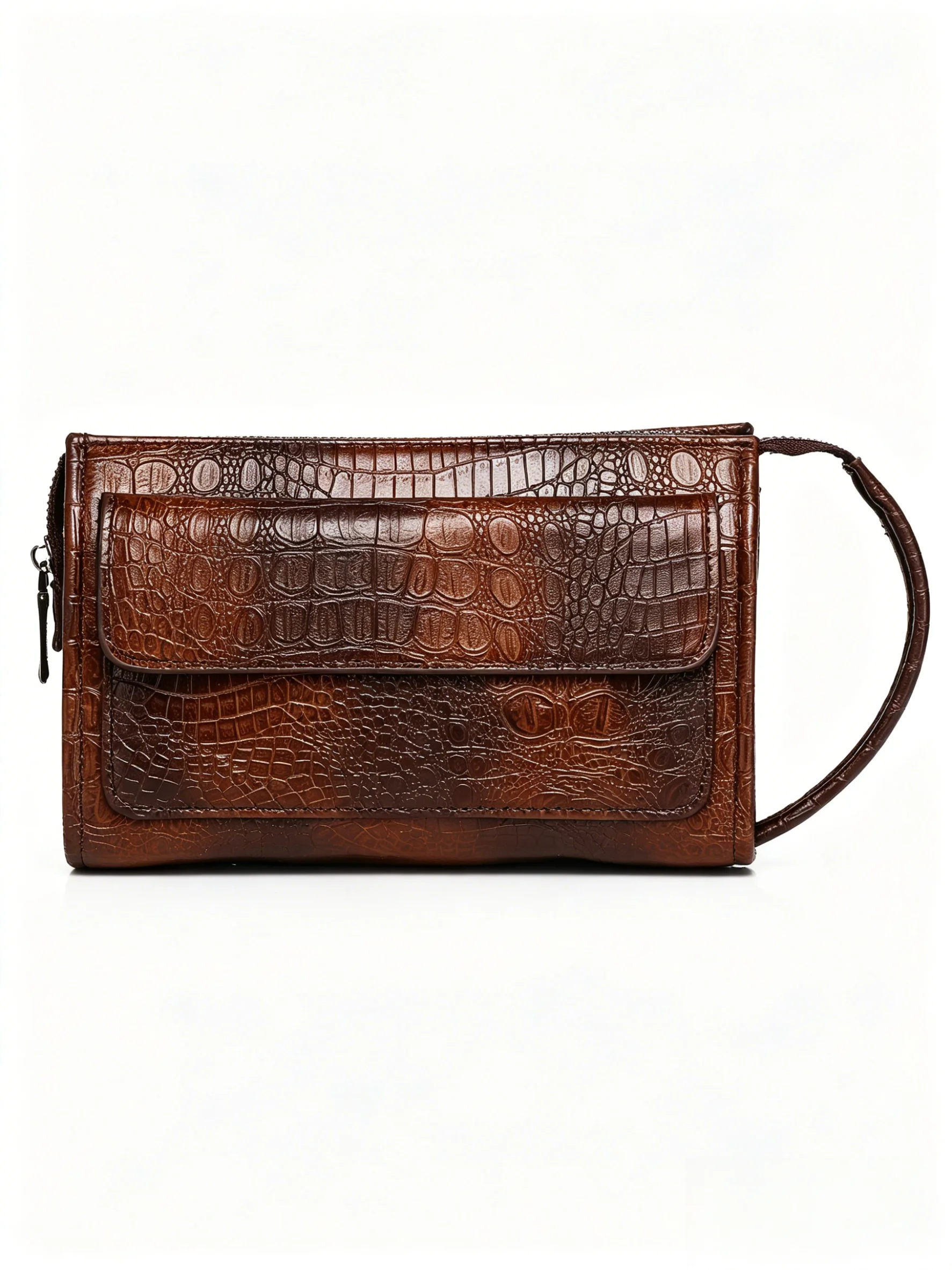 Men's Large Capacity Clutch with Hidden Pocket, Men Long Wallet for Business Evening, Croc Embossed PU Leather