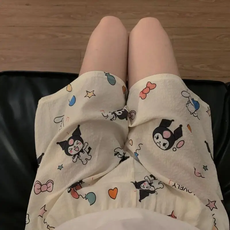 Sanrios Hello Kittys Bubble Pajama Shorts Lightweight Cotton for Women Students Home Lounge Cartoon Summer Thin Plus Size Cheap