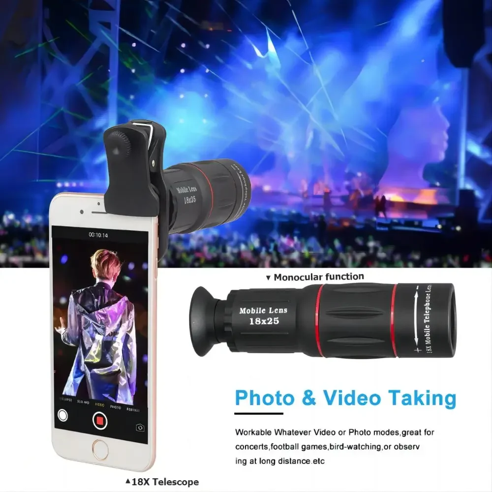 18X Mobile Phone Lens With 37mm Caliber HD Zoom External Portable Handheld Bracket Photograph Telescope for Smartphone