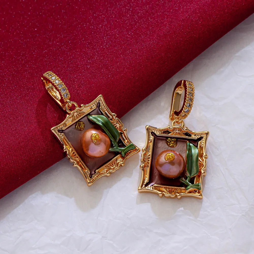 1Pc of Copper-gold Plated Jewelry Pendant Accessorie Rose Oil Painting Style DIY Necklace Pearl Chain Making Materials Wholesale