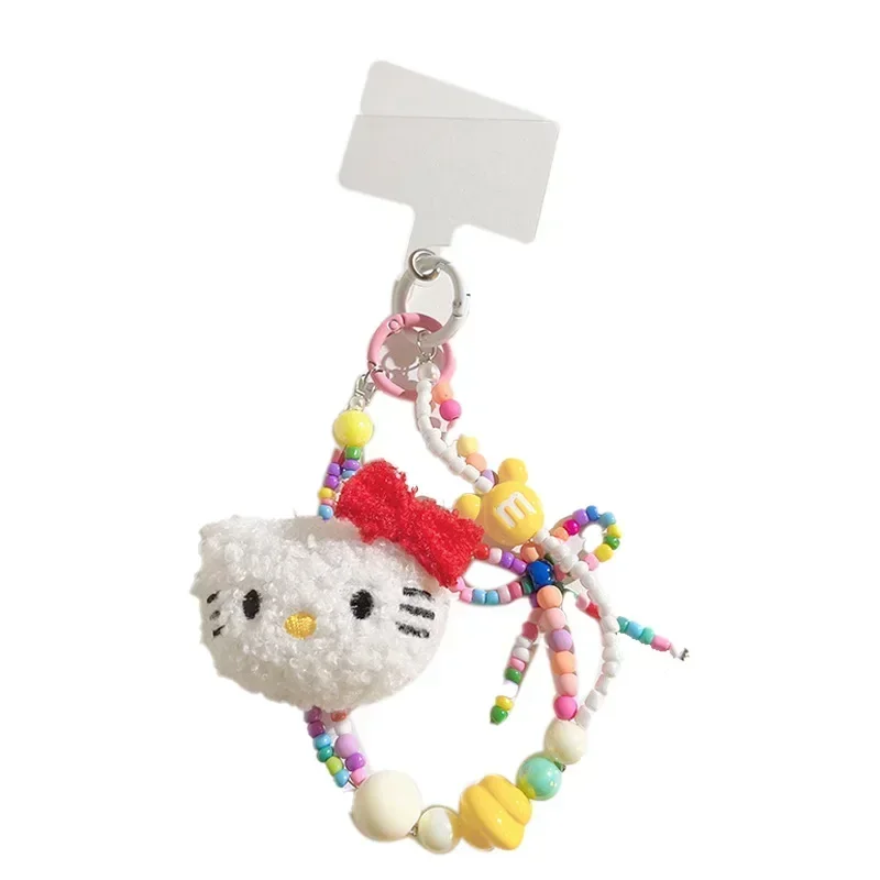 Sanrio Colorful Beaded Keychain Hello Kitty Kawaii Cartoon Plush Phone Strap Wrist Strap Backpack Pendant Decoration Gifts image 6