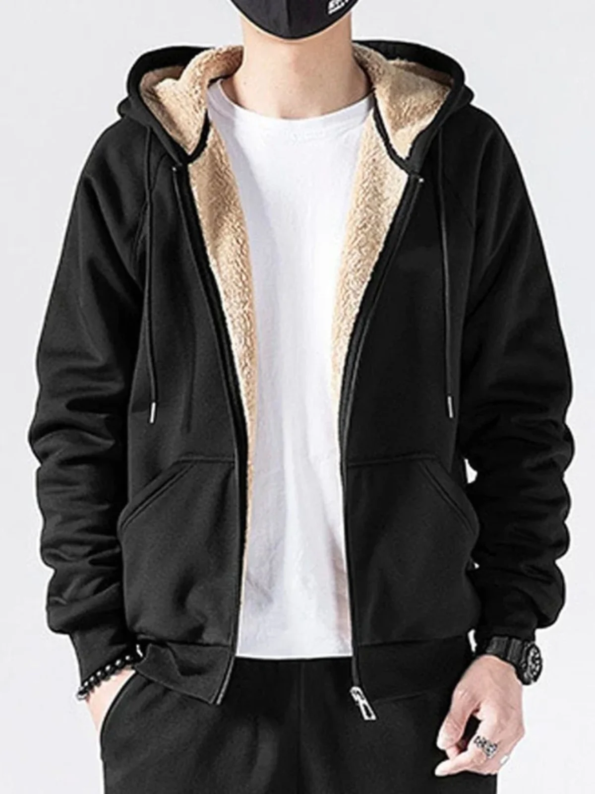 

Thiened Hooded Sweatirt Jaet Pure Color Men's Outerwear Casual Sle Long Sve Autumn Spring Faion Streetwear