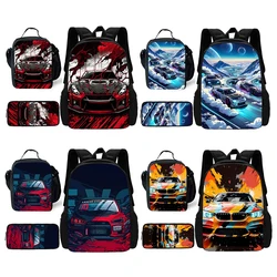 Mochila de carro esportivo escolar de luxo com lancheiras, Sacos de lápis, Mochilas escolares para meninos e meninas, Melhor presente para criança