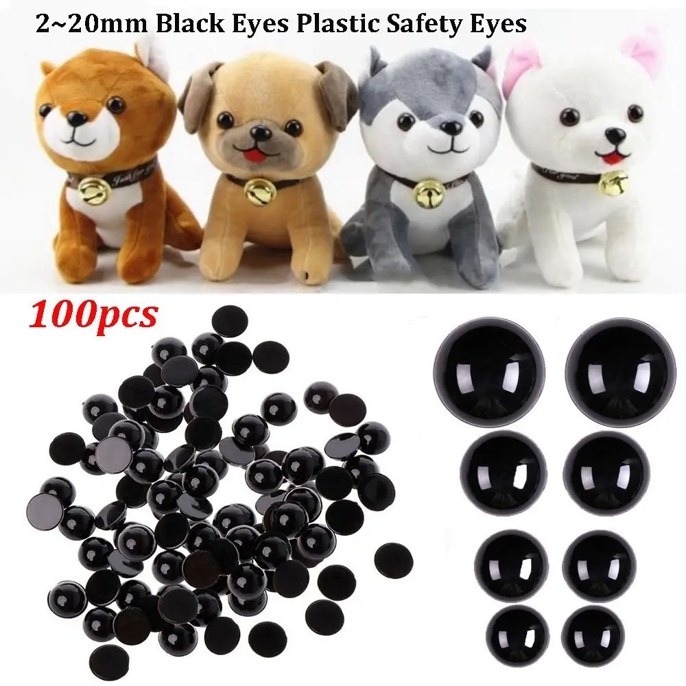 100pcs High Quality 2~20mm Safety Eyes Black Plastic Animal Puppet Crafts DIY Black Eyes For Bear Doll