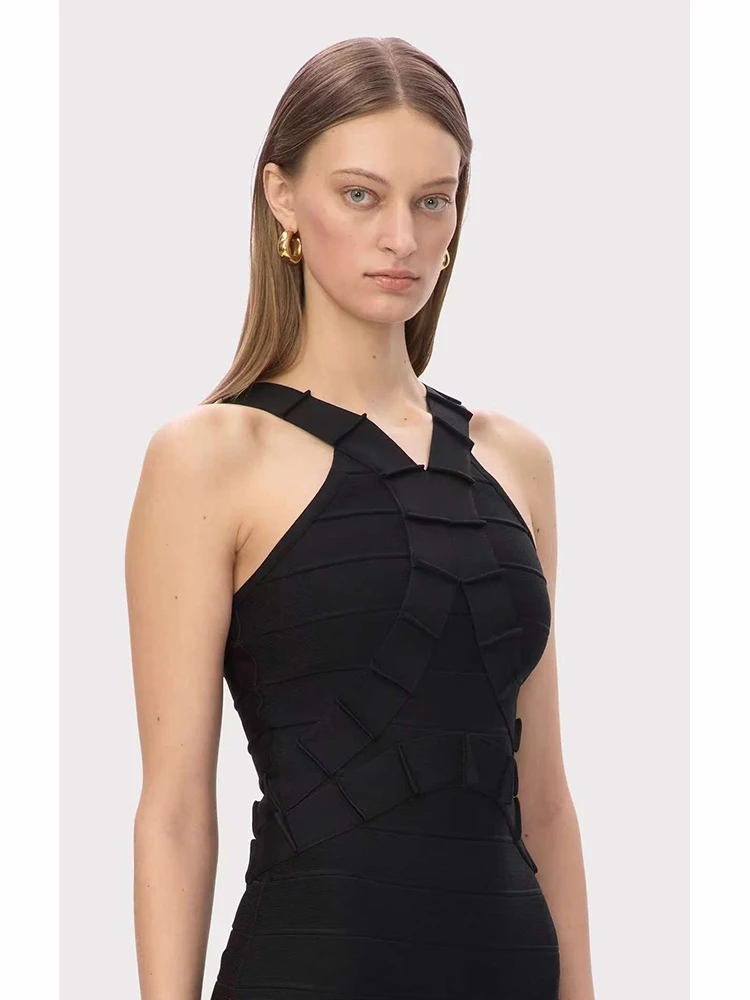 مثير السباغيتي الأشرطة حورية البحر ضمادة فستان المرأة السوداء أكمام عارية الذراعين Bodycon فساتين طويلة مساء رداء حفلات