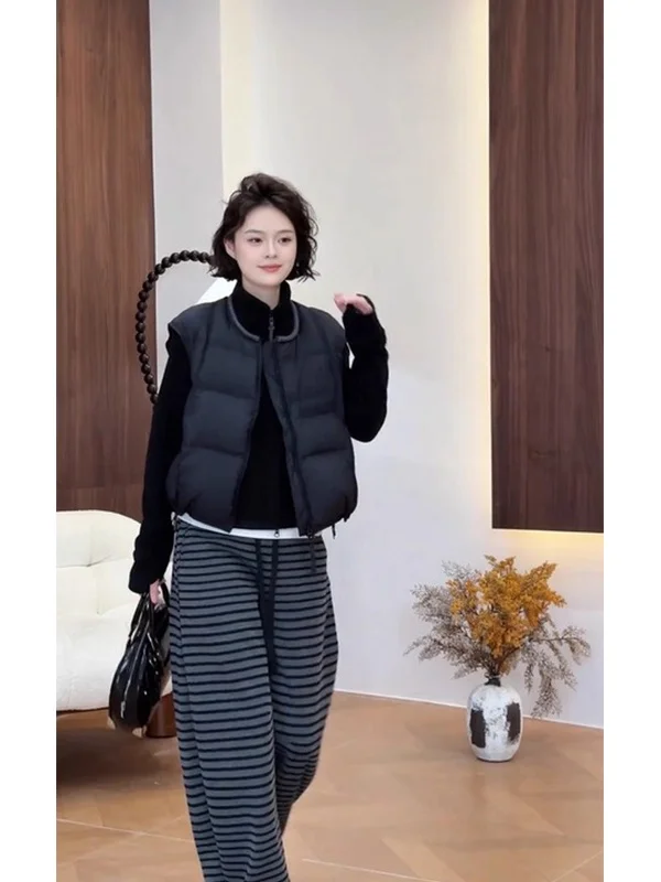

Unique Design Slimming Pure Color Zipper Women's Vest Autumn Winter Korean Style Loose Fit Versatile Cotton Jacket
