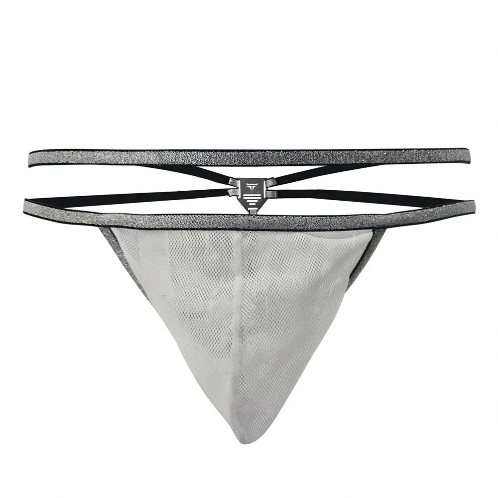 الرجال المثيرة T الظهر ثونغ مثلي الجنس مثير مفتوحة الأرداف g-سلسلة لامعة مزدوجة زنار شبكة التنفس جوفاء منخفضة الارتفاع U محدب الحقيبة سراويل #2