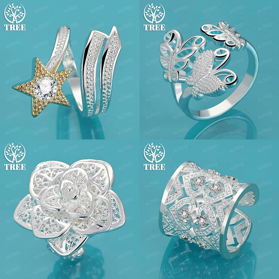 

Beautiful 925 Sterling Silver Star Butterfly Flower Heart Ring For Women Anniversary Party Luxury Jewelry Accessories Gift