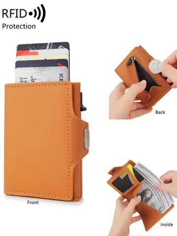 RFID 남성용 지갑 신용 카드 소지자 PU 가죽 미니 지갑 자동 팝업 다기능 은행 카드 소지자