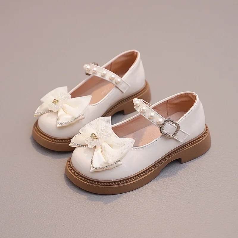 

Kids Leather Shoe Spring Autumn Princess Shoes for Girls Fashion Bowknot Bear Children's Flats Mary Jane Shoes Glossy Non-slip