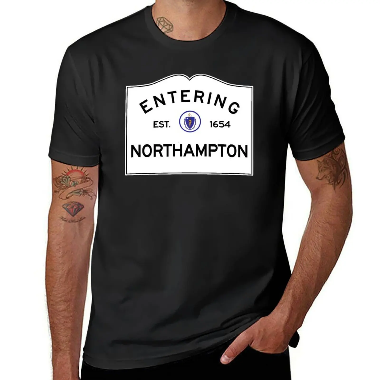 Entering Northampton Massachusetts - Commonwealth of Massachusetts Road Sign T-Shirt oversizeds plain white t shirts men