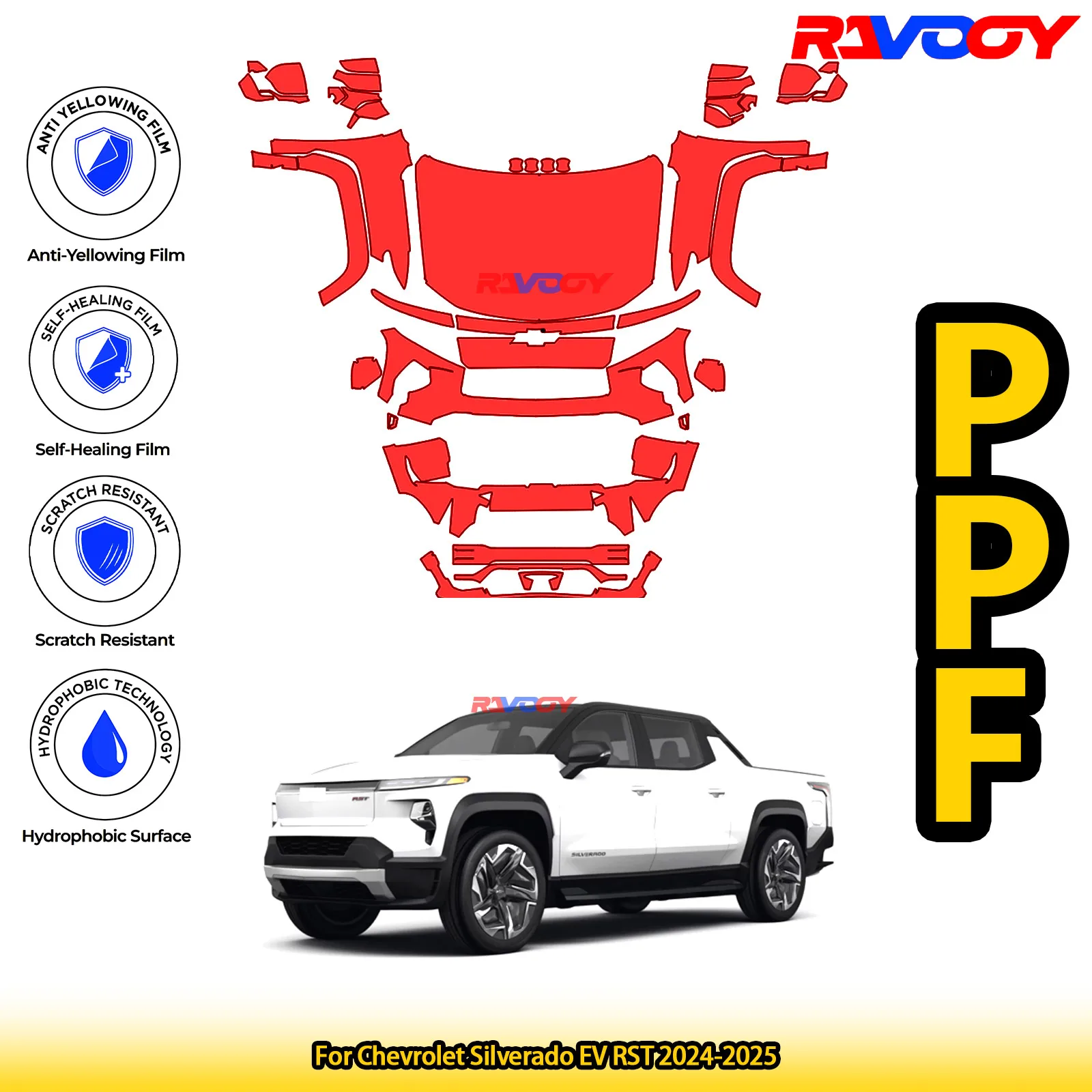 

For Chevrolet Silverado EV RST 2024-2025 Glossy Matte Black Precut front PPF Kit Paint Protection Film