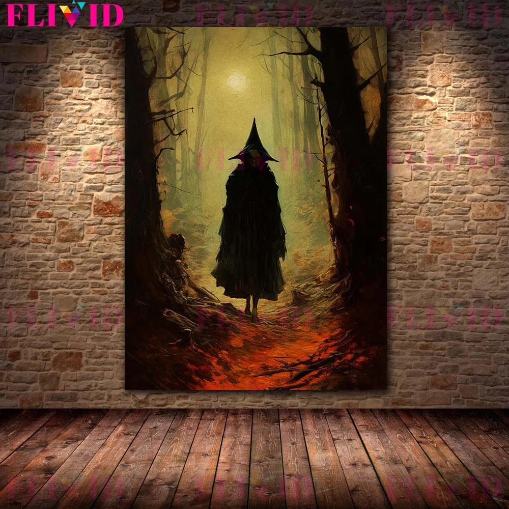 Dark Earth Witch And Forest Wizard Vintage Wall Art Canvas Painting Dark Academia Witchy Elements Art Poster Print Home Decor