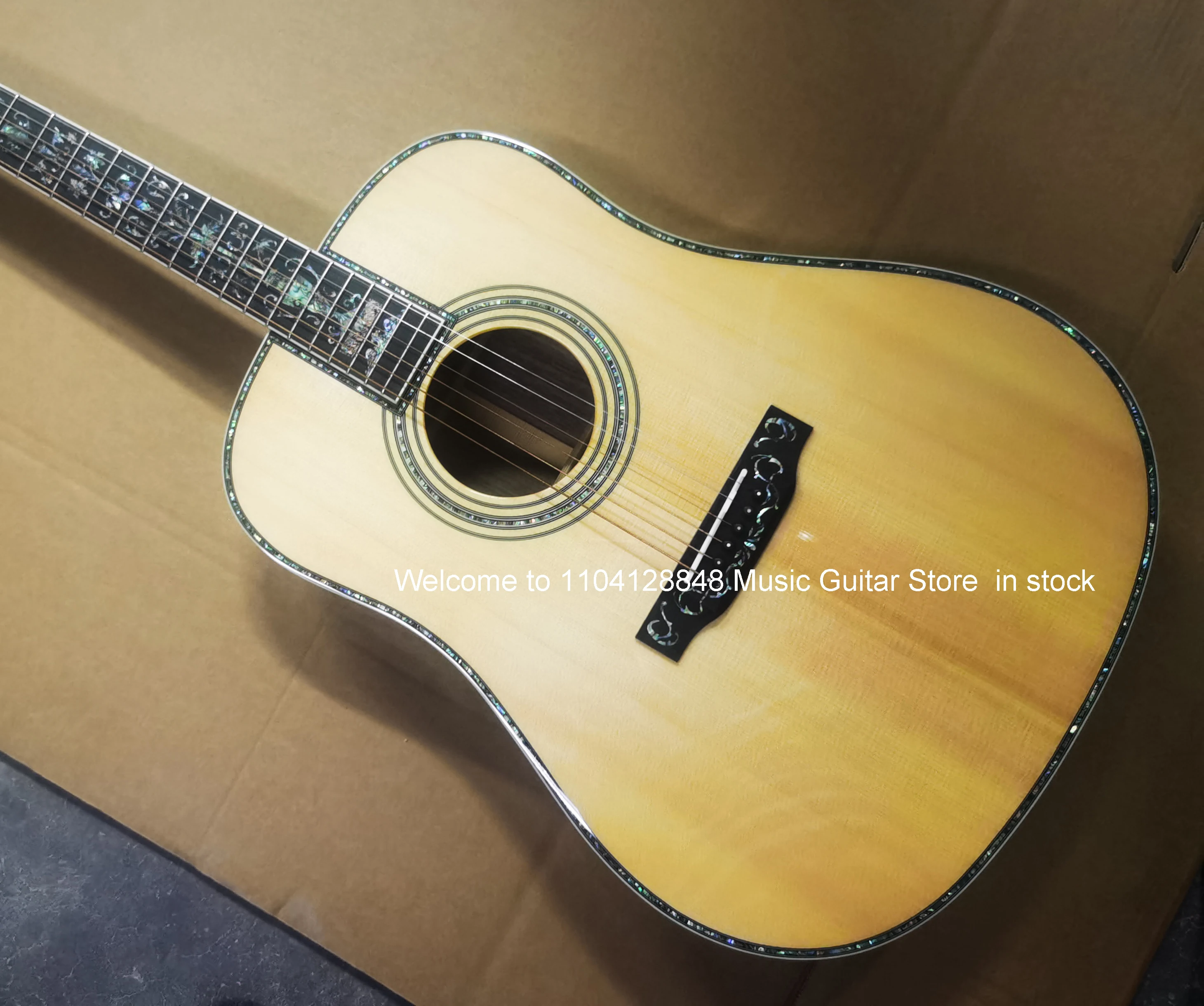 Custom AAAA All Solid Cedar Wood Acoustic Guitar Dread nought 41 Professional Customized with Tuner Made in Taiwan and Hardcase