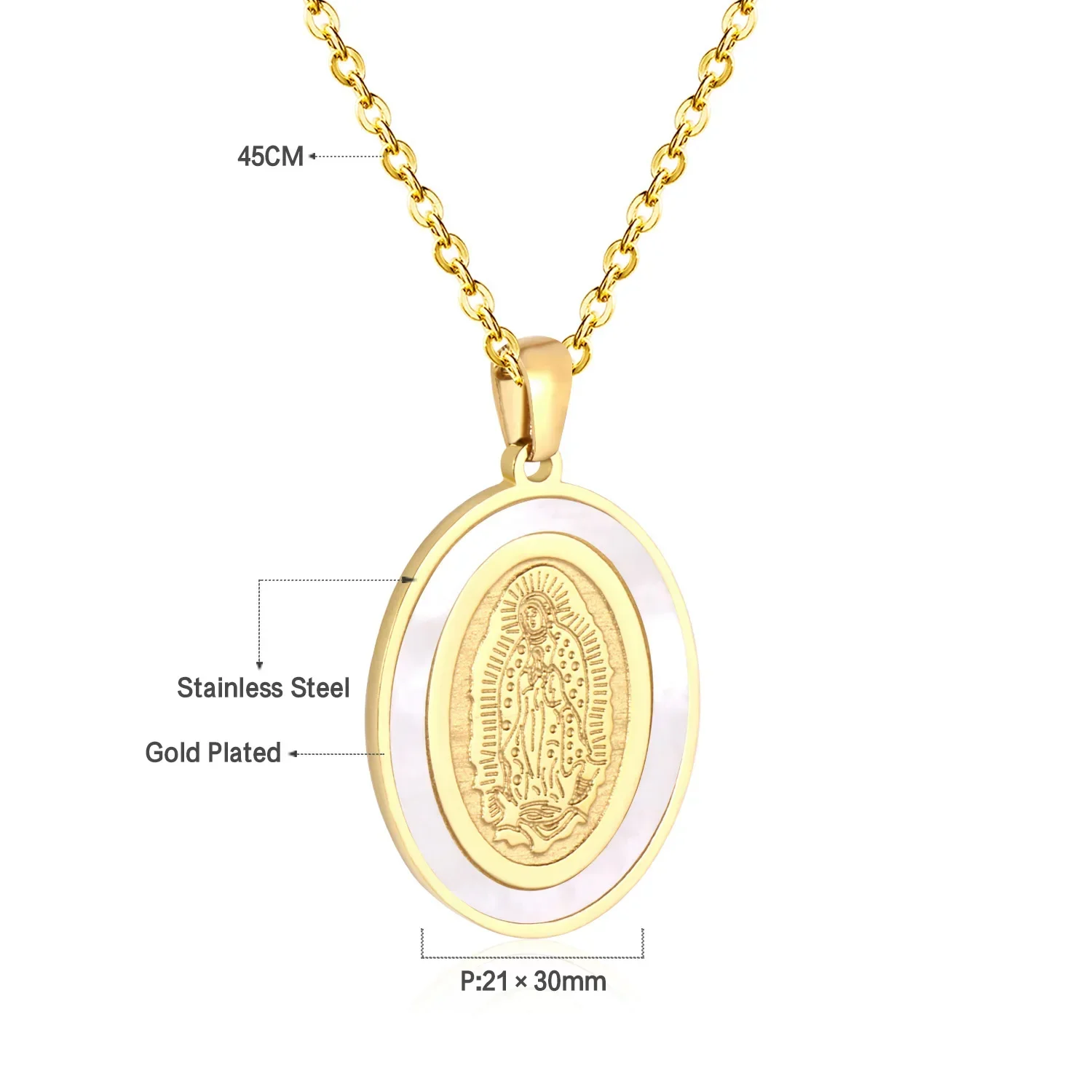 LUXUSTEEL Golden Virgin Mary Necklace Stainless Steel Religious Prayer Amulet Jewelry Classic Arabic Style for Women And Men