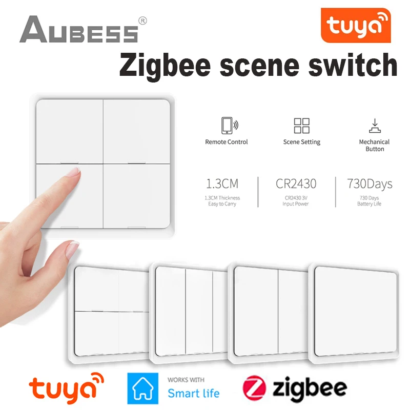 Tuya ZigBee Smart Scene Switch 4 Gang 12 Scene Push Button Controller Panel Switch Works With Smart Life App ZigBee Gateway