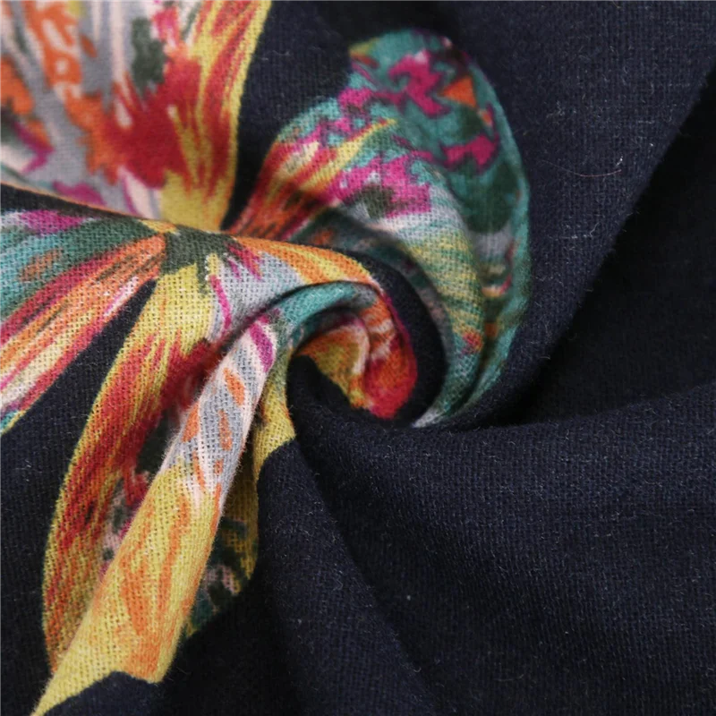 AC76-المرأة 2 قطعة الكتان قصيرة الأكمام مجموعة Crewneck القمم بنطال ذو قصة أرجل واسعة مجموعة حجم كبير الزي الصيفي البحرية الزهور XXL #2