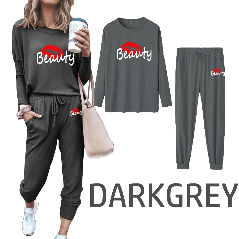 New Spring Autumn 2 Pieces Women Long Sleeve And Pants Casual Print Outfits Ladies Elegant Vintage Suit