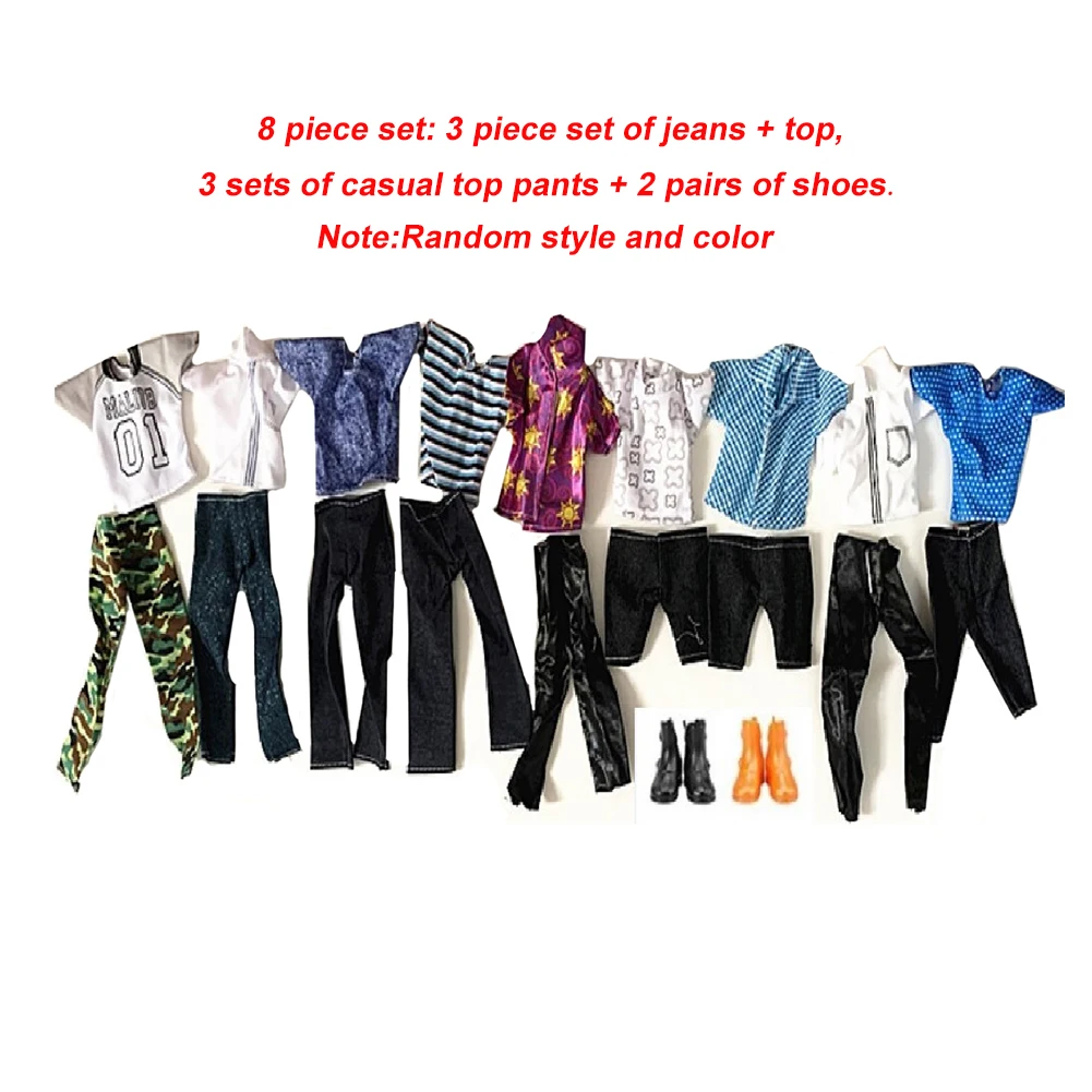 Ensemble de chemise et pantalon à beurre fait à la main avec mini chaussures, jouet de maison de course, tenues de petit ami, document aléatoire, 8 pièces