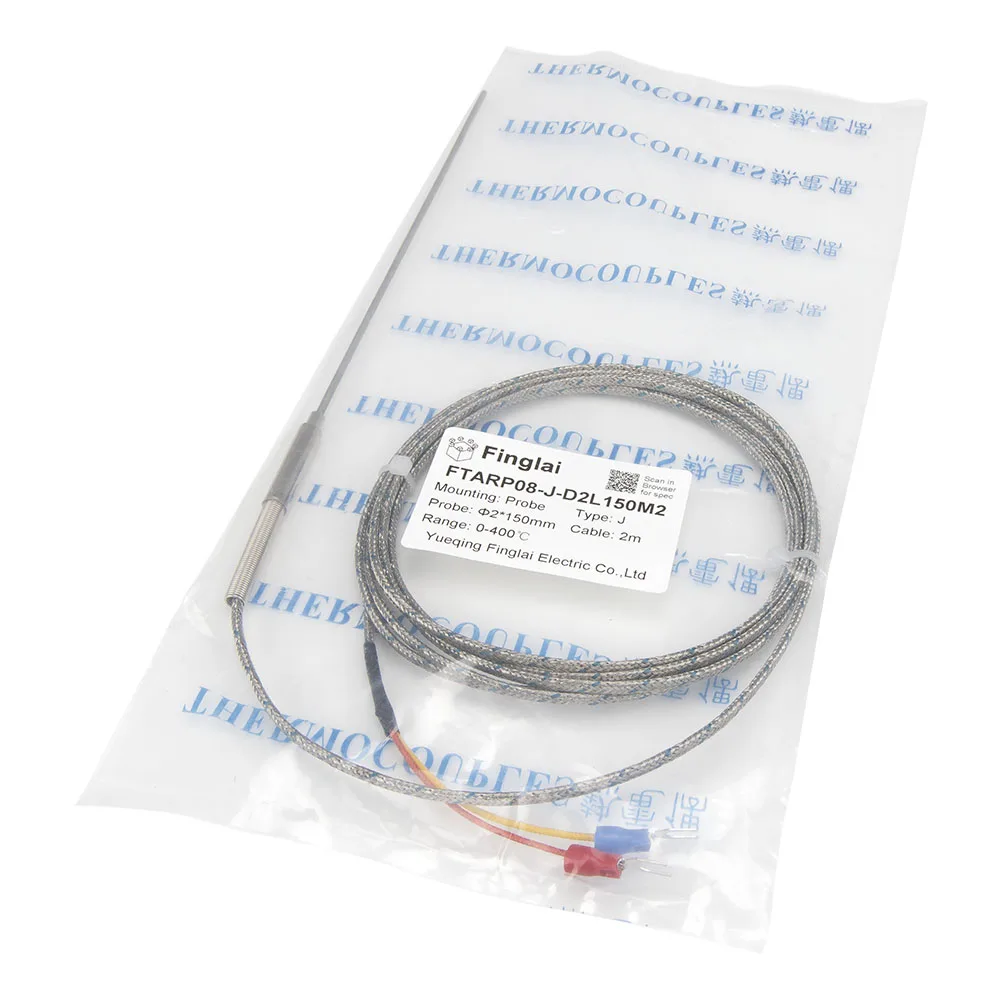 FTARP08-Capteur de température à thermocouple gainé, type K J, câble métallique de criblage de 2m, sonde flexible de 150mm