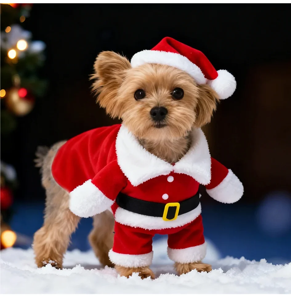 

Cute Dog Santa Claus Outfit Christmas Costume for Small Dogs Cats Yorkie Cosplay Clothes Dress Up Jumpsuit Party Gifts Supplies