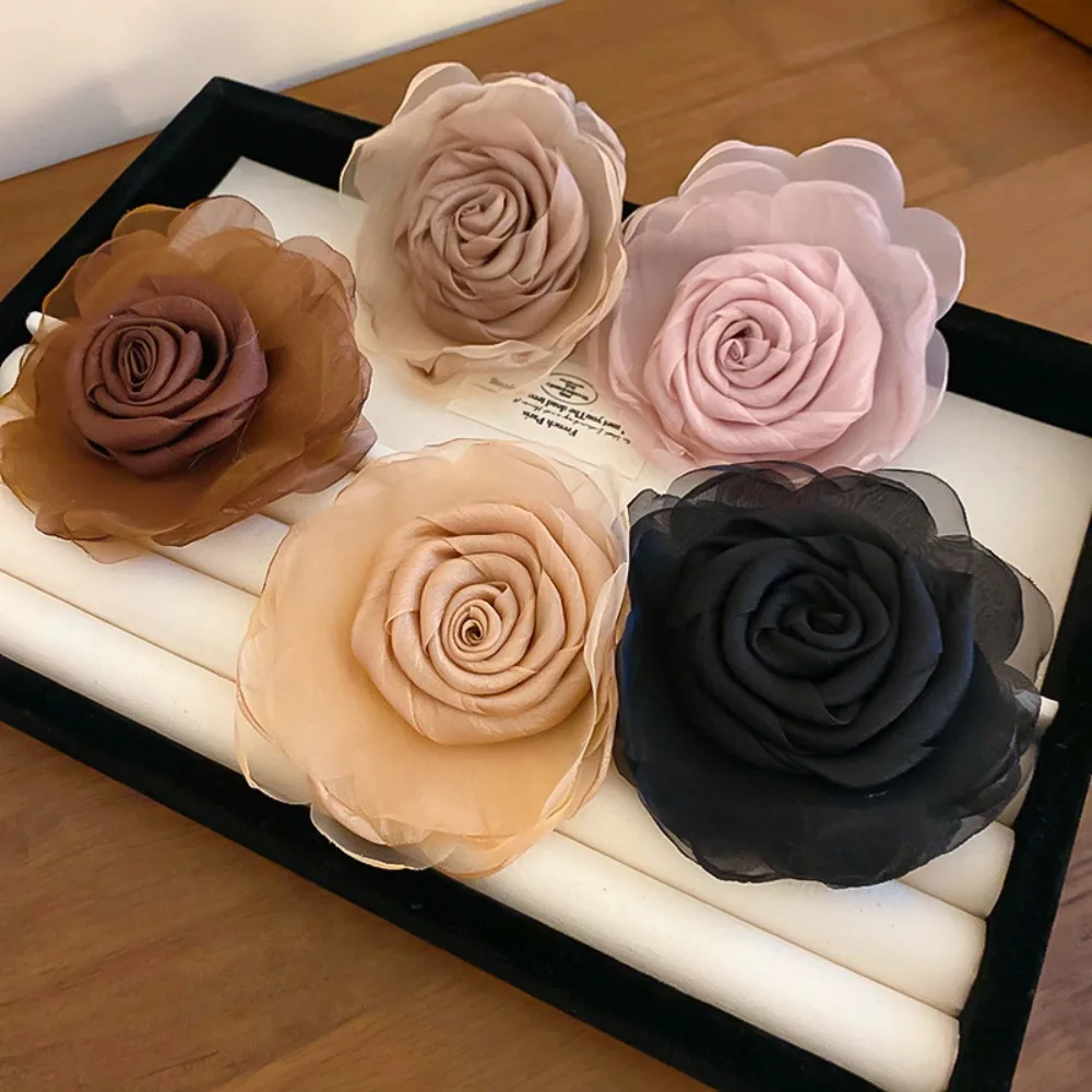 Fashion Cloth Mesh Flower Hair Clip Ponytail Holder Rose Korean Hair Clip Headdress Barrette Flower Hair Claw Lady