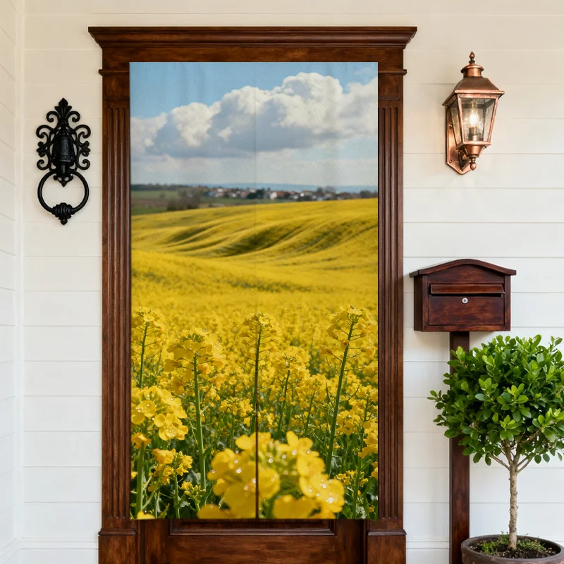 Yellow Floral Field Landscape Door Screen Polyester Curtain Panel Home Decor Print Fabric Window Entryway Privacy Curtain for Sp