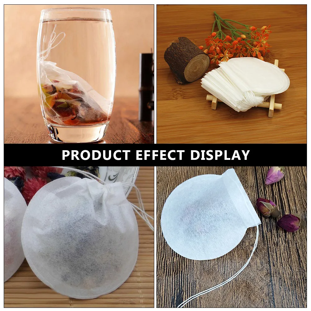100Pcs Round Empty Tea Bags Drawstring Design for Loose Leaf Tea Coffee Spice Herbal Powder Potpourri Clean Reusable