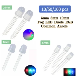 10/50/100pcs LED Diode RGB Fog Diffused Common Anode Light Emitting Diodes 5MM 8MM 10MM Long feet Electronics Components