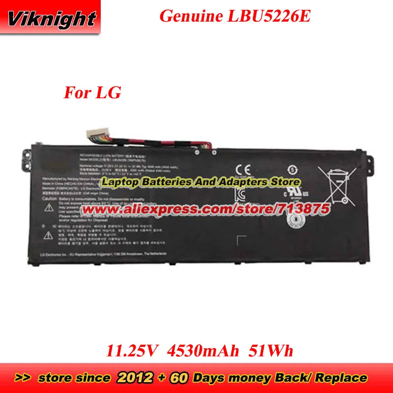 

Genuine LBU5226E 11.25V 4530mAh 51Wh Battery for LG 199020020062 EAC64581401 PG19A4