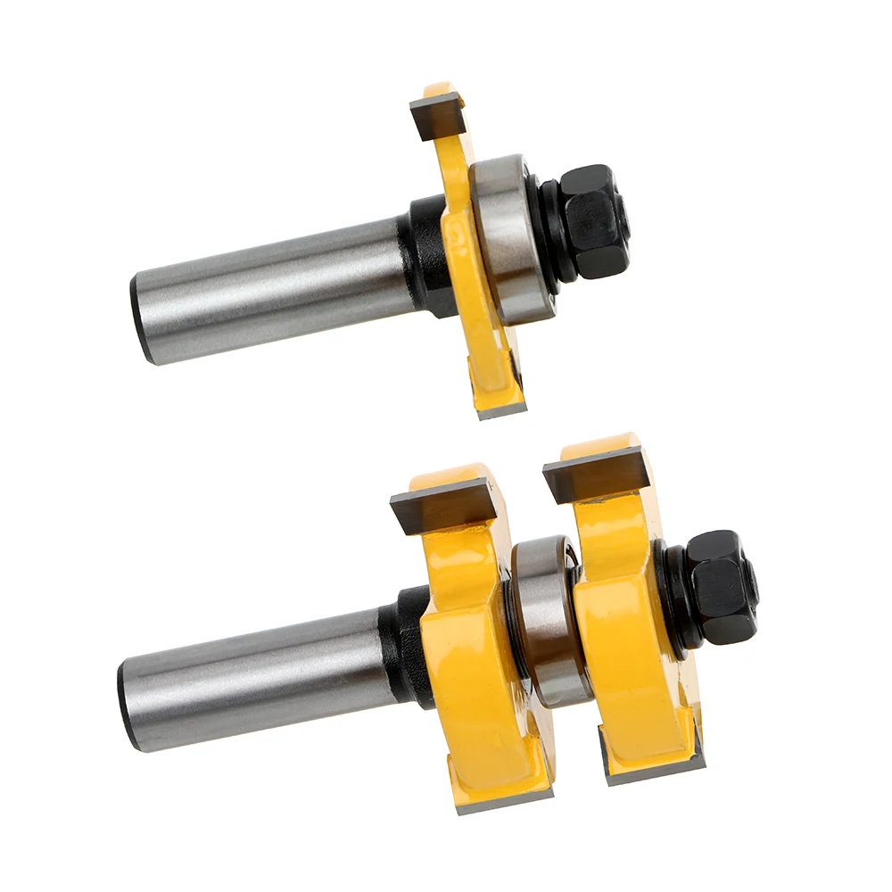 3 톱니 T형 파일 목공 12.5mm 생크 혀 및 그루브 라우터 비트 세트, 2 비트 목재 밀링 커터 