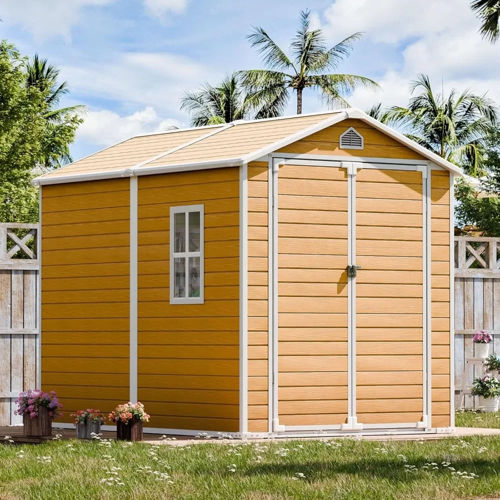 

Outdoor Resin Storage Shed with Floor Inlcuded, Large Waterproof Outside Sheds Kit with Window Lockable 2 Doors, Plastic Sheds