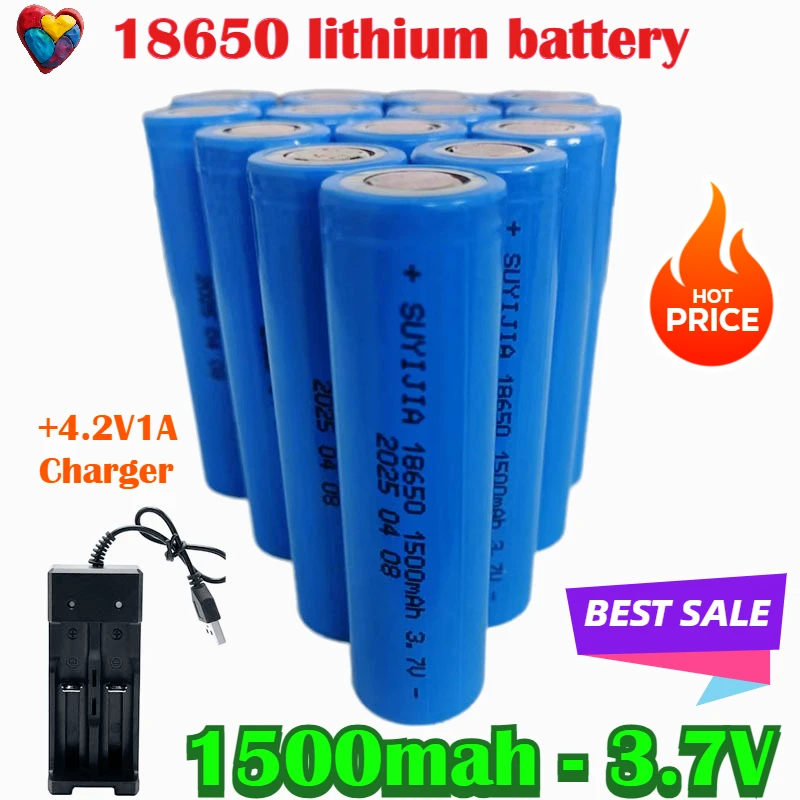 

18650 1500mah 3.7v Battery Lithium Rechargeable Battery for Strong Light Flashlight LED Lamp Backup Battery+4.2V1A Charger