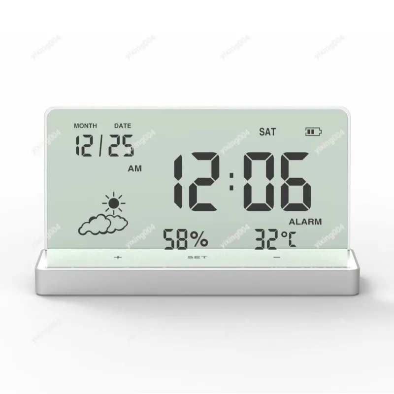 

Multifunctional Transparent Digital Clock Silent Children Alarm Clock Time Humidity Weather Function