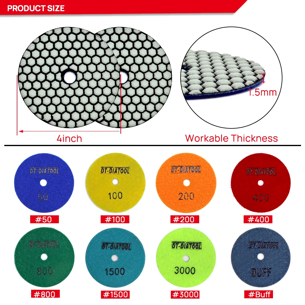 DT-DIATOOL 6pcs/pk Diamond Dry Polishing Pad Resin Bond Flexible For Marble Ceramic 4\