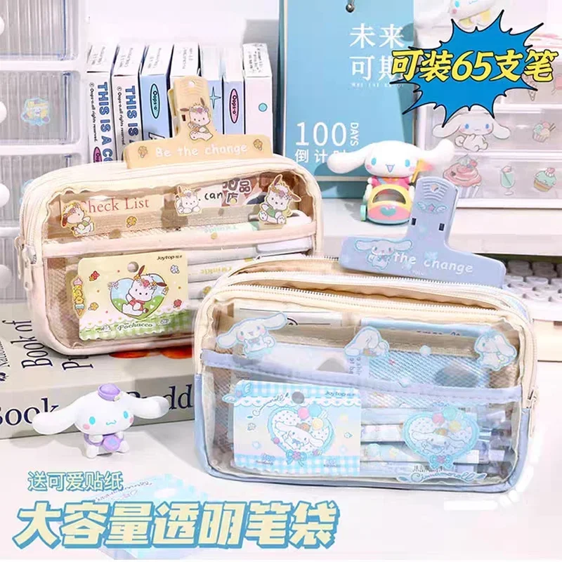 bolsa de papelaria transparente de tres camadas lapis kuromi estojo desenhos animados japoneses melodia cinnamoroll nivel de aparencia alta pen bag 01