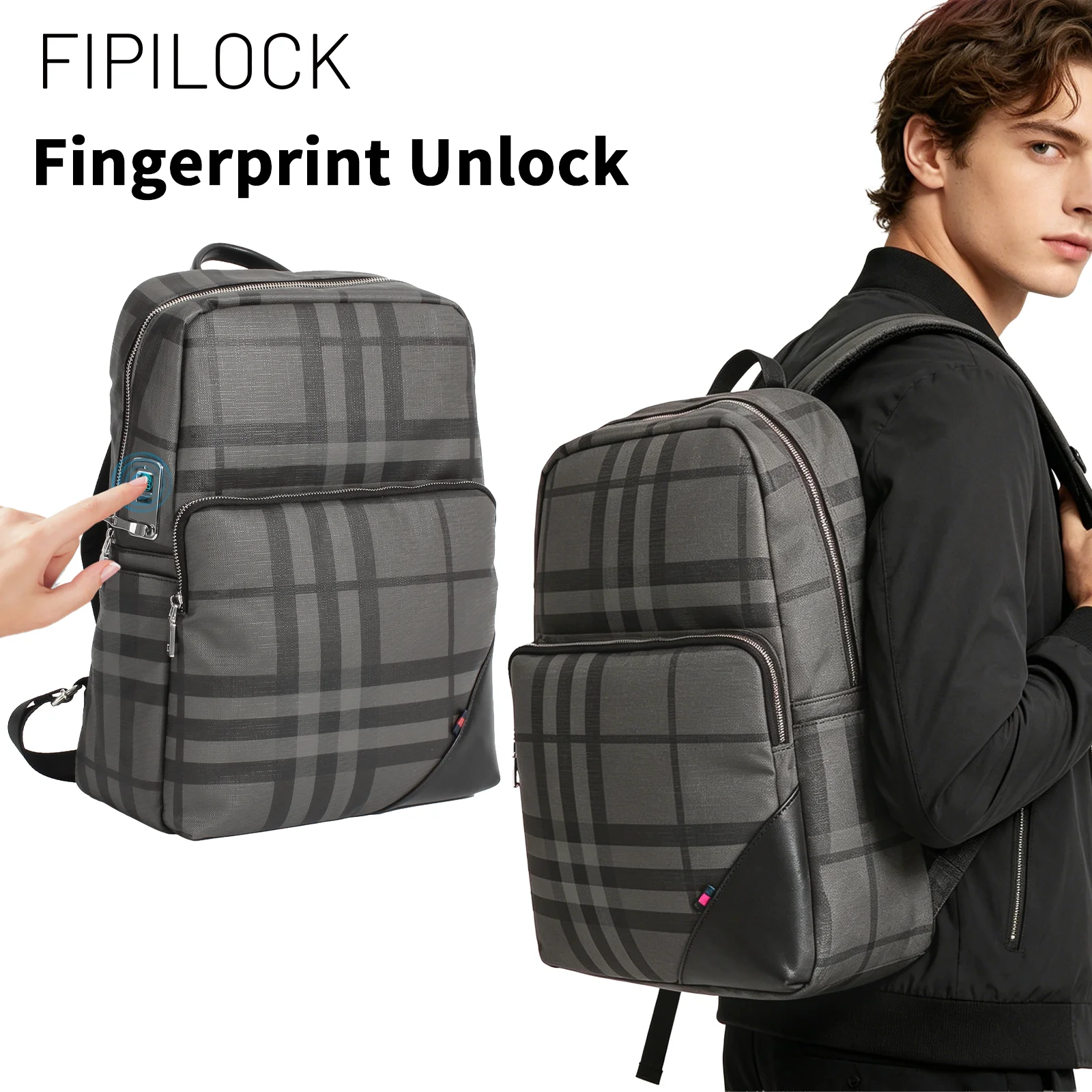 FIPILOCK Backpack Bag for Men Woman Laptop Bag Business with Smart Fingerprint Unlock Travel Bag THigh-Quality Computer Bag